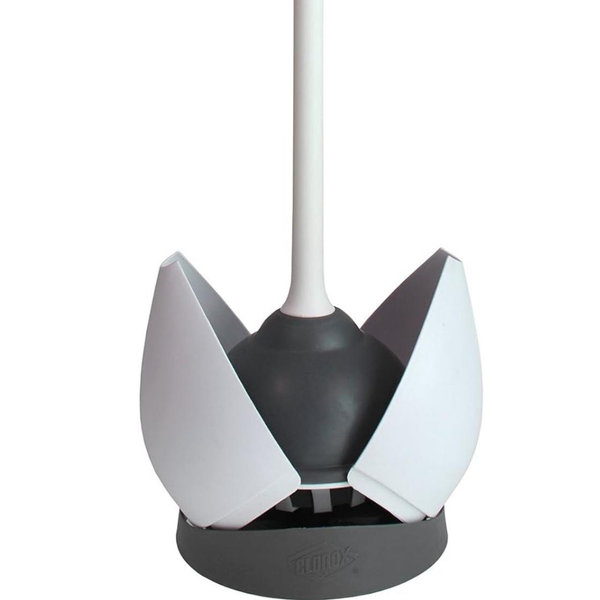 Clorox Toilet Plunger with Hideaway Holder Caddy Heavy-Duty Compact Design with Non-Skid Rubber Base for Bathroom Convenient Storage Toilet Unclogger, 6.5x19.5-Inch, White
