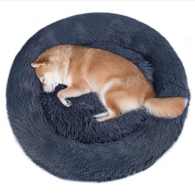 VIVAGLORY Puppy Bed, Super Soft Plush Cat Bed, Self-Warming Dog Calming Cuddler Bed, Machine Washable, Suitable for Cat & Tiny Dog, Deep Grey, S (23.2''Dx6''H)