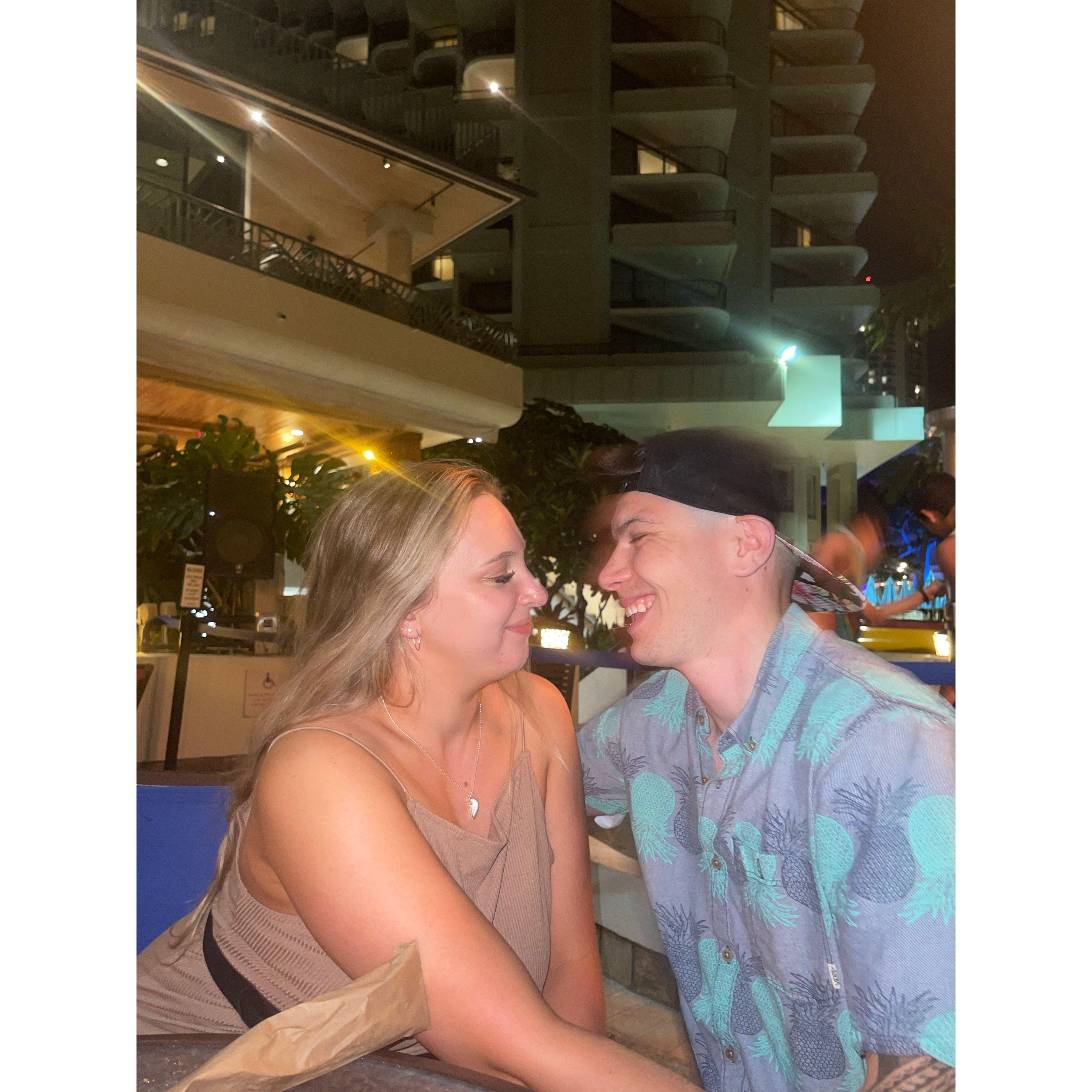 Dinner in Hawaii after we first said "I love you"