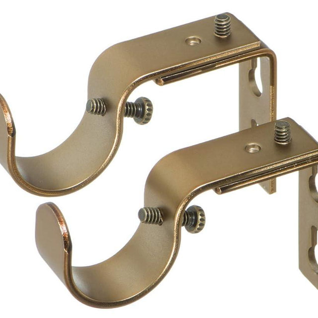 Ivilon Short Projection Brackets for Curtain Rods - for 1 or 1 1/8 Inch Rods. Set of 2 - Warm Gold