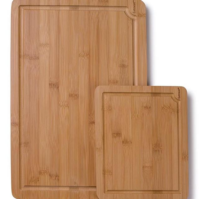 EatNeat Set of 2 Beautiful Thick Natural Bamboo Cutting Boards with Juice Grooves & Carrying Handles