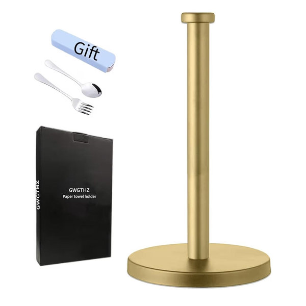 Stainless Steel Gold Paper Towel Holder Countertop for Kitchen Bathroom, Standing Paper Towel Holder with Weighted Base.