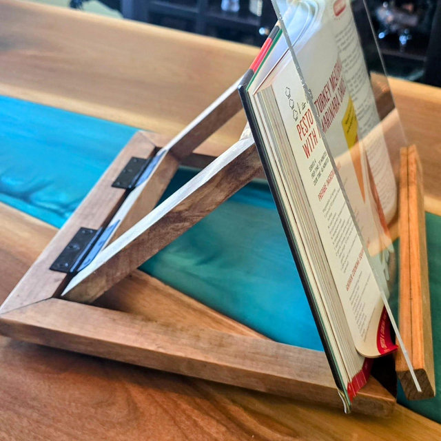 Handcrafted Wooden Cookbook Holder with Protective Splash Guard