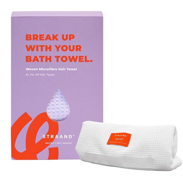 Straand Woven Microfiber Hair Towel Wrap - Quick Dry Towel & Hair Wrap - Highly-Absorbent with Elastic Strap - Reduce Frizz & Damage - Gentle Waffle Weave for Soothing Scalp Protection (37in x 32in)