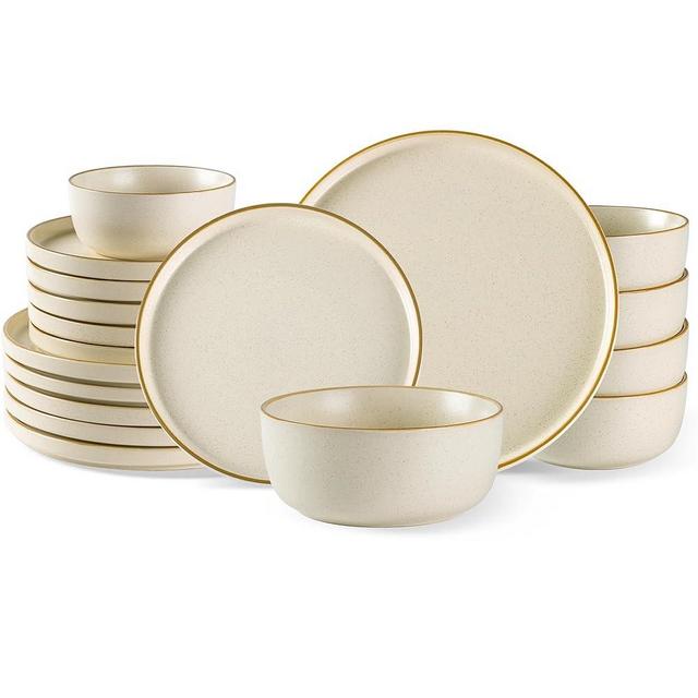 AmorArc Stoneware Dinnerware Sets for 6,Reactive Ceramic Plates and Bowls Set,Highly Chip and Crack Resistant | Dishwasher & Microwave Safe | Round Dishes Set Service for 6 (18pc)