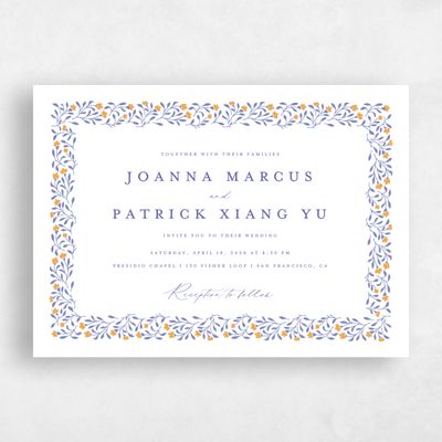 Dark Lavender, White Wedding Invitation - Sabine Landscape