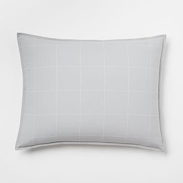 Organic Washed Cotton Windowpane Standard Sham, Platinum/White