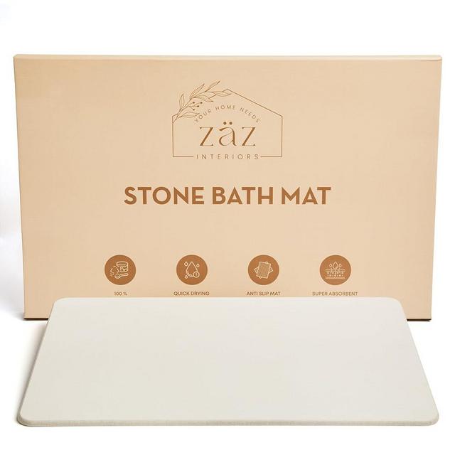 zåz interiors ZAZ Stone Quick Drying Bath Shower Mat, Diatomaceous Earth, Non-Slip, Water Absorbent, Natural Lightweight, Easy to Clean (Swiss Coffee)