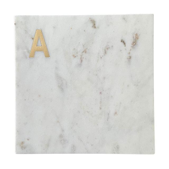 Boards by Bleu Monogram Marble Cheese Board, Hand Crafted Marble Cutting Board from White Marble Slab, Personalized Charcuterie Board with Brass Initial, Great Wedding or House Warming Gifts, Letter A