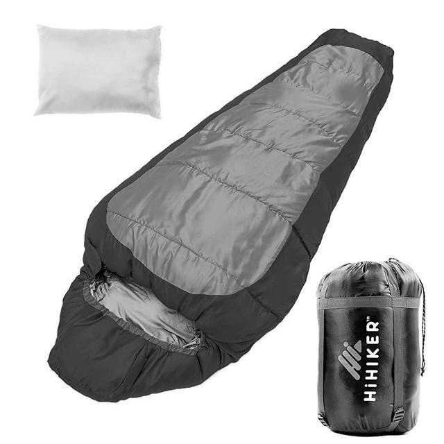 HiHiker Mummy Bag + Travel Pillow w/Compact Compression Sack – 4 Season Sleeping Bag for Adults & Kids – Lightweight Warm and Washable, for Hiking Traveling & Outdoor Activities