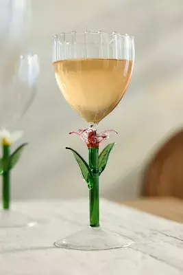 Floral Stem Wine Glass