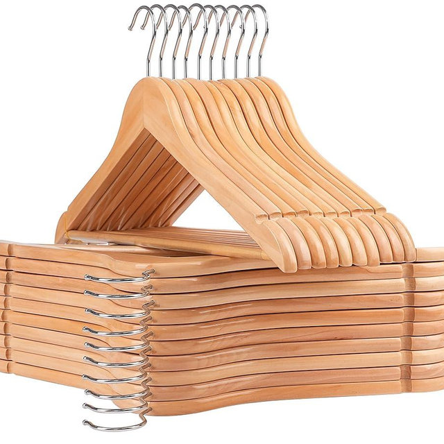 Wooden Hangers 20 Pack, Non-Slip Wood Hangers with 360°Swivel Hook & Notches, Durable & Slim Coat Hanger for Shirt, Suit, Jacket, Dress, Natural-HL01N2