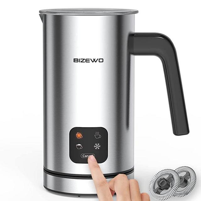 Milk Frother Electric, Coffee Frother, Warm and Cold Milk Foamer, BIZEWO 4 IN 1 Automatic Milk Warmer Stainless Steel with Touch Screen, for Coffee, Latte, Hot Chocolate