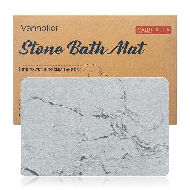 Vannokor Stone Bath Mat,Diatomaceous Earth Shower mat Non Slip,Stone Bath Mats for Bathroom Quick Dry,Easy to Clean.(23.6"x15.4" Grey Marble)