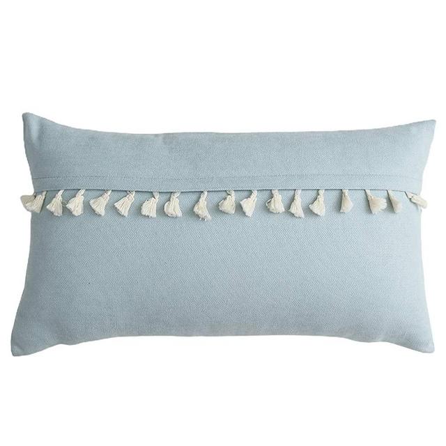vctops Boho Decorative Lumbar Throw Pillow Cover with Tassels for Couch Bed Sofa Super Soft Solid Accent Cushion Case (Light Blue,12"x20")