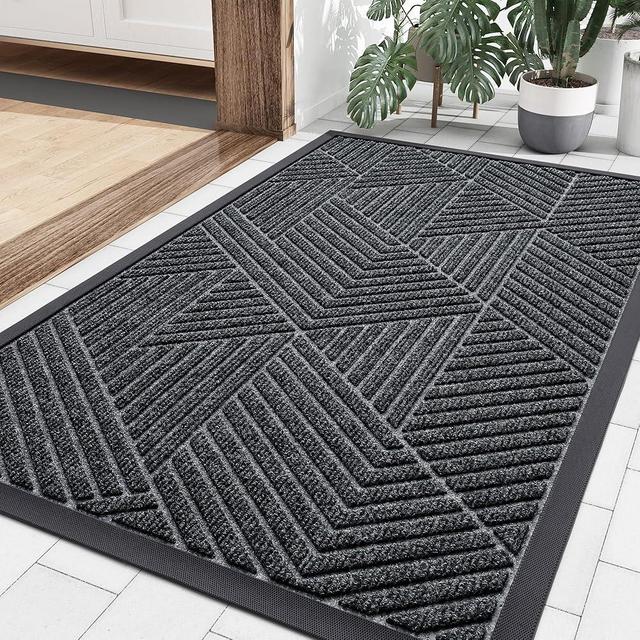 Smiry Front Door Mat Outside Entrance, Heavy Duty Sturdy Natural Rubber Doormat, Trap Dirt and Moisture, Easy Clean Low Profile Welcome Floor Mats for Indoor Outdoor Entry, 36x24 Inch, Grey