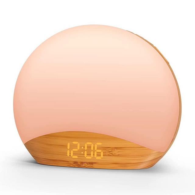 REACHER Wooden Sunrise Simulation Alarm Clock, Sound Machine Night Light, 26 Soothing Sounds for Sleeping, Dimmable Clock, White Noise Machine, Natural Wake Up Light for Kids, Heavy Sleepers, Bedroom