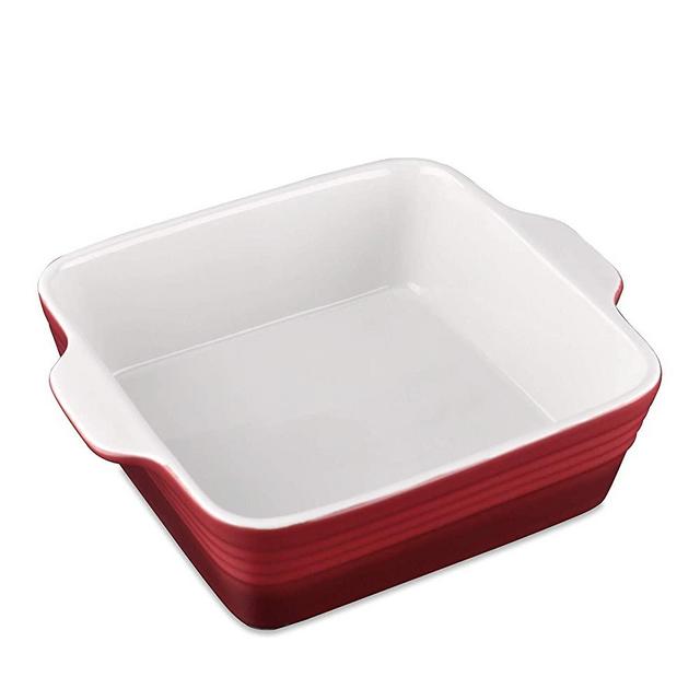 LOVECASA Stoneware Baking Dish Baking Pan for Casserole Dish, 1.9 Quart Square Brownie Pan with Double Handle, Lasagna Pans Bakeware Set for Cooking, 8”x 8” x 2.9'' Baker, Red