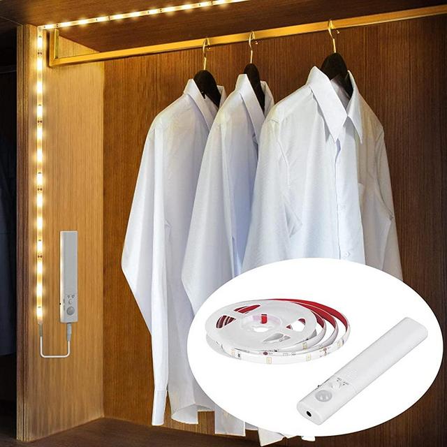 Motion Sensor Closet Light Strip, Lacasa LED Strip Lights Warm White 5ft, Auto Mode Motion Activated or Switch On/Off, for Wardrobe Closet, Drawer, Cupboard, Need 4AAA Batteries (not Included)