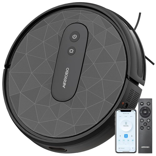 AIRROBO Robot Vacuum, 2800Pa Powerful Suction, Smart Navigation, App & Remote Control, 120 Mins Runtime, Anti-Collision & Anti-Drop, for Hard Floor/Carpet/Pet Hair