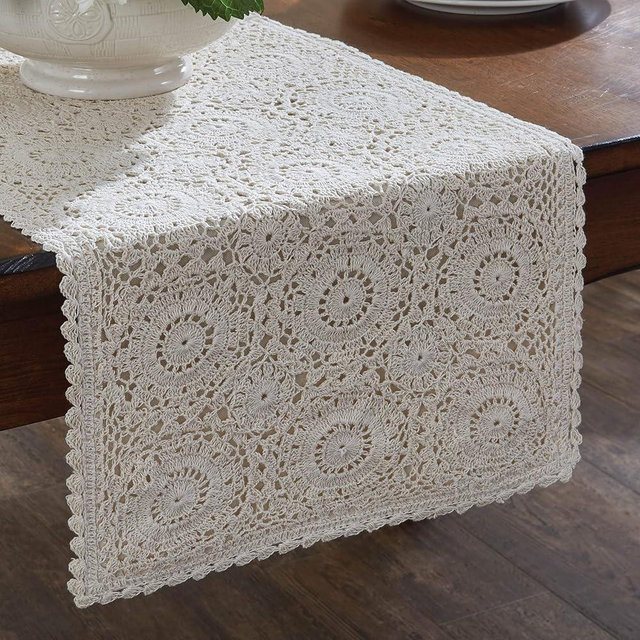 Park Designs Reusable Cream Lace Table Runner, 13” x 54” Rectangular Decorative Neutral Crochet Dinner Mat for Country Chic Kitchen Home Decor, Bohemian Tabletop Decorating Textiles, Cottage Picnic