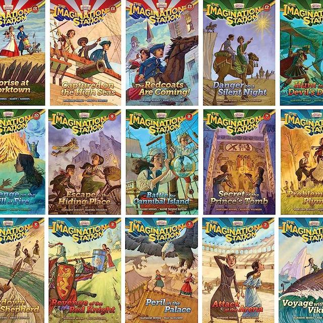 Imagination Station Series - Adventures in Odyssey - Set of 15 - Volumes #1-15 Including Surprise at Yorktown, Captured on the High Seas, the Redcoats Are Coming, Danger on a Silent Night,and more