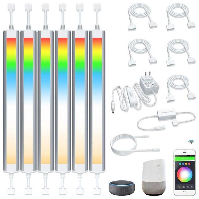 Smart Under Cabinet Lighting Strip Lights White & Color Changing Dimmable Work with Alexa Google Smart Thing Phone App, RGB Multi Colored Lamp for Kitchen Counter Light Fixture (6 Lights Bar Kit)