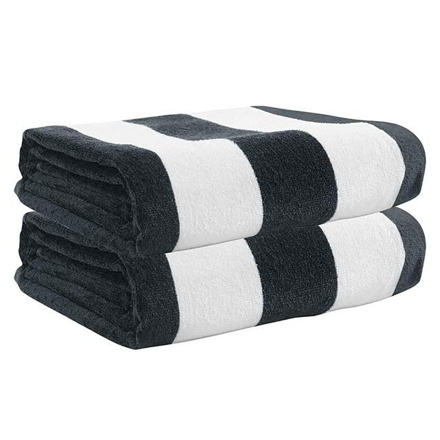 Exclusivo Mezcla 2 Pack 100% Cotton Oversized Large Beach Towel,Pool Towel (Cabana Stripe,Grey 35"x70")—Soft, Quick Dry, Lightweight, Absorbent, and Plush