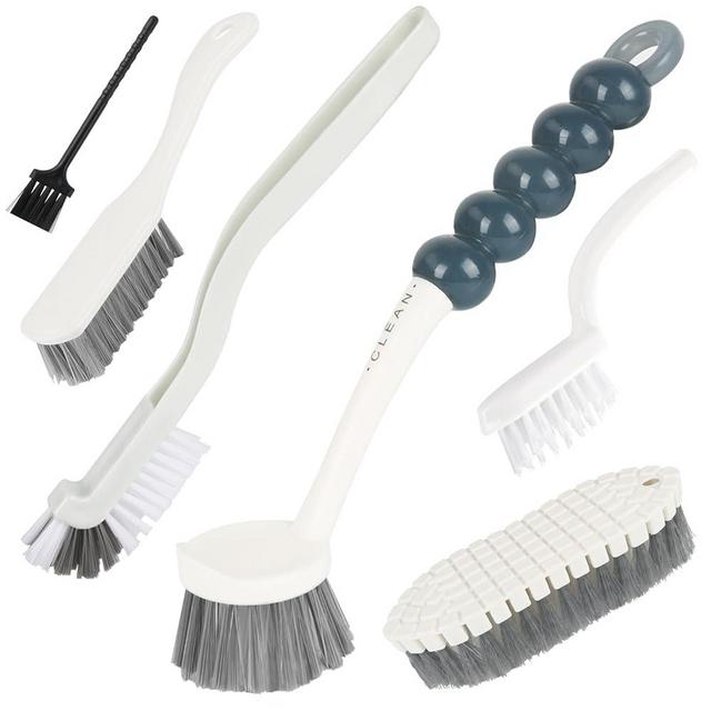 6 Pack Multipurpose Household Cleaning Brush Set, Deep Cleaning Brush Set with Grips Dish Brush, Scrub Brush, Bottle Brush, Shoe Brush, Groove Gap Brush, Keyboard Brush for Kitchen Bathroom (B)