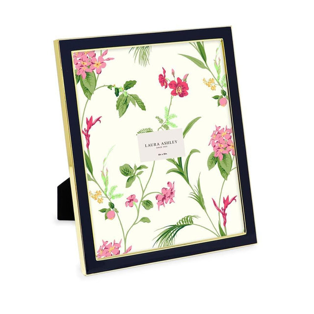 Laura Ashley 8x10 Black Enamel Picture Frame, Gold Metal Edge with Easel, for Countertop, Counterspace, Tabletop Display, Bookshelf, Desk, Wall Décor, Photo Gallery (8x10, Black W/ Gold)