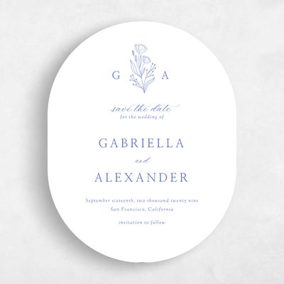 Blue Oval Wedding Save the Date - Vanora Portrait
