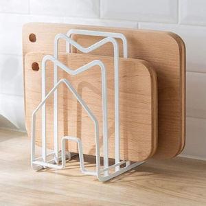 SUNFICON Cutting Board Rack Chopping Board Organizer Pot Pan Lids Holder Thin Bakeware Baking Tray Drying Display Stand Kitchen Countertop Cupboards Cabinet Office Sturdy Metal 4.92x5.7x8.47 in.White