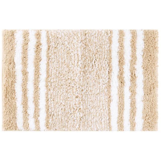 Unique Bargains Non-Slip Extra Soft and Absorbent Fluffy Striped Microfiber Bathroom Floor Mat Bath Rugs Beige 20" x 32"