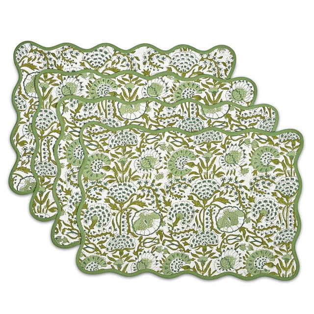 CPC 100% Cotton Reversible Placemat Agate Green Set of 4 14x20 Inches Machine Washable Farmhouse Chic Heat-Resistant Table Mats for Dining Table Décor