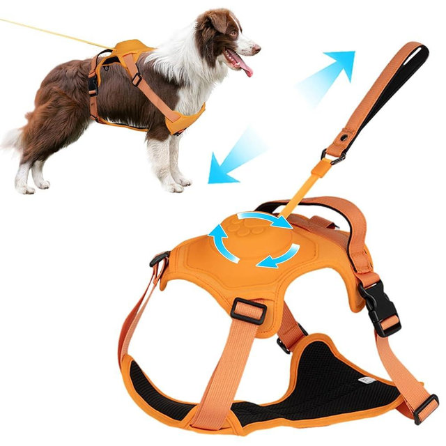 WHDPETS Dog Harness with Retractable Leash, No-Pull Dog Harness and Leash Set Adjustable Soft Padded Dog Vest with Easy Control Handle for Walking Hiking Training, Orange, XL