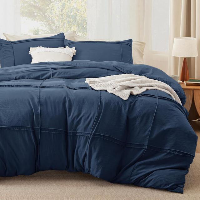 Bedsure Grid Boho Duvet Cover King Size - Shabby Chic Tufted Boho Bedding Set, 3 Pieces Shabby Chic Home Bedding for All Seasons, Includes 1 King Duvet Cover & 2 Pillowcases (Navy, 104" x 90")