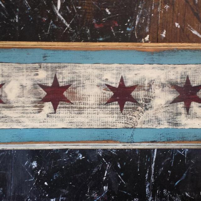 Handcrafted Chicago flag W/ optional key hooks