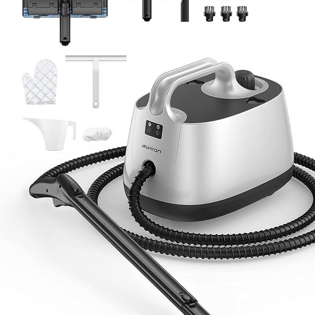 Steam Cleaner, Aspiron Steamer with 21 Accessories, Portable Multipurpose Steam Cleaner for Car 5 Mins Heating with 1.5L Tank, Heavy Duty Steam Cleaner Carpet and Upholstery, Floors, Tiles, Car