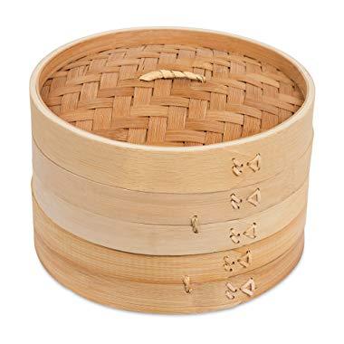 BirdRock Home 8 Inch Bamboo Steamer - Classic Traditional Design - Healthy Cooking - Great for dumplings, vegetables, chicken, fish - Steam Basket - Natural