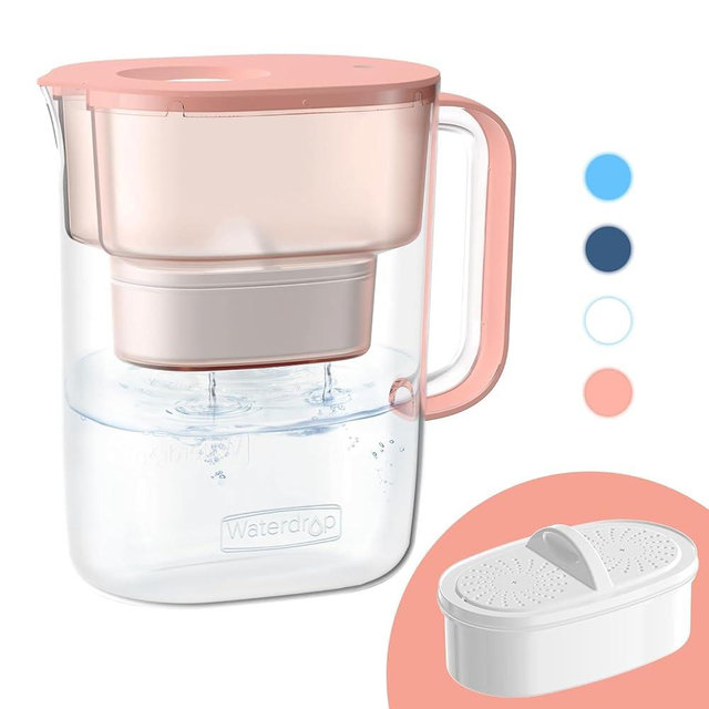 Waterdrop PT-07R Water Filter Pitcher, 10-Cup, NSF Certified, 200-Gallon Long-Life Filter, Improves Coffee & Tea Taste, Reduces PFOA/PFOS and Chlorine, 5X Longer Filter Life, Pink