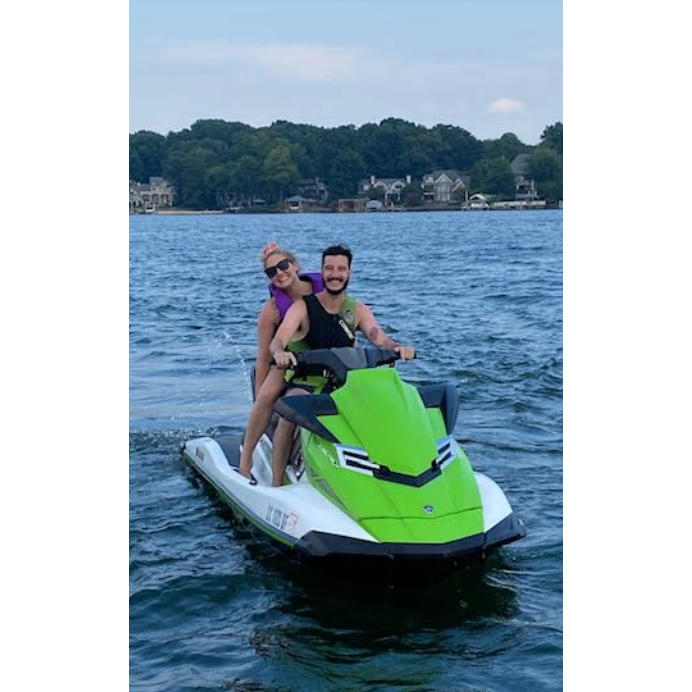 Riding around on lake Norman in Charlotte celebrating Tyler's brother Matt's birthday. Ari was mildly terrified.