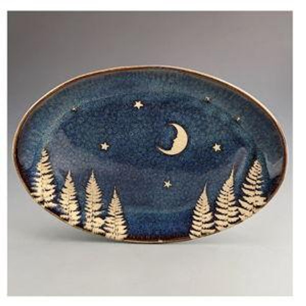 Kaleidoscope pottery moon and stars platter