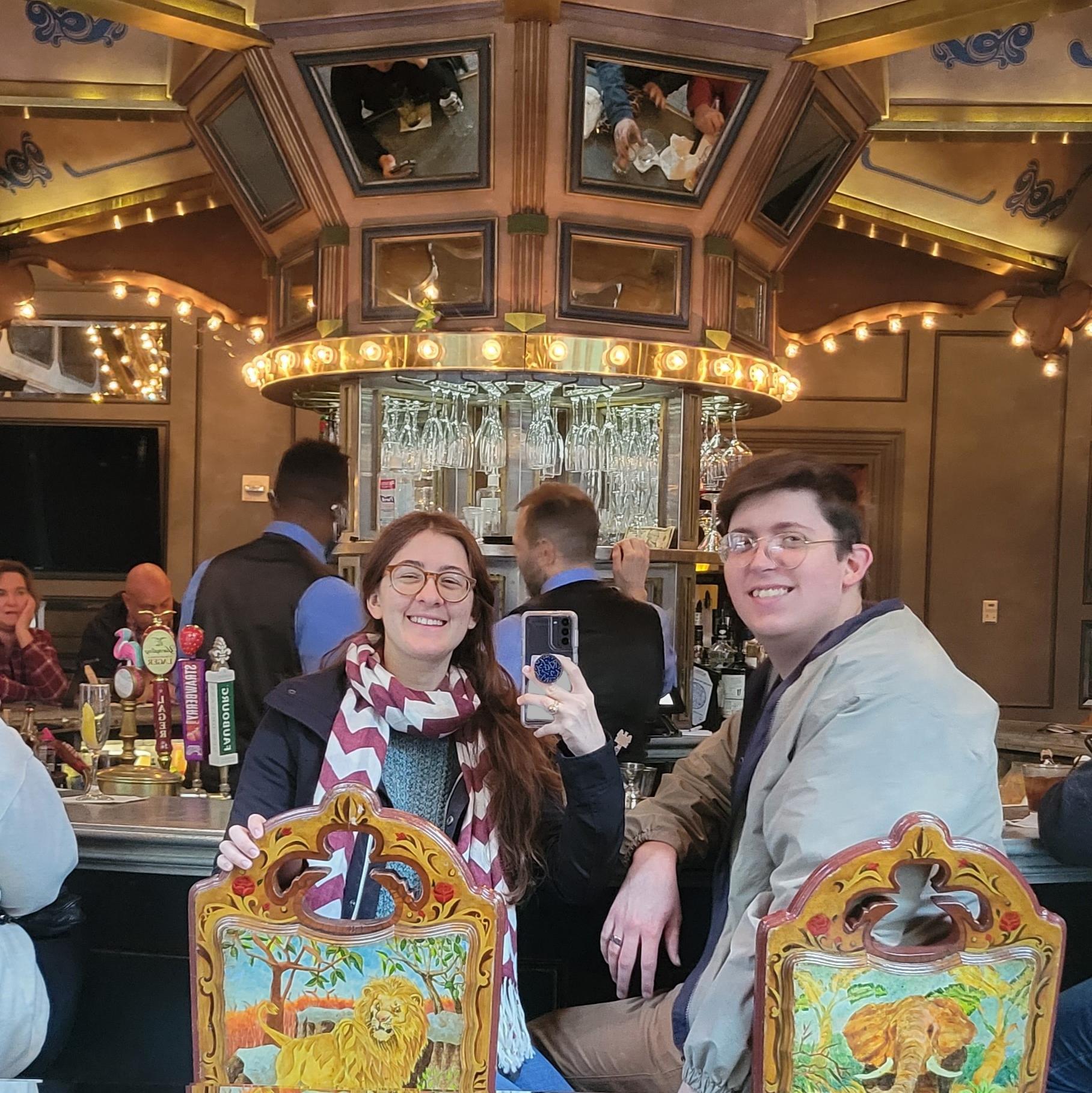 Enjoying drinks and gumbo on the Carousel Bar in New Orleans
