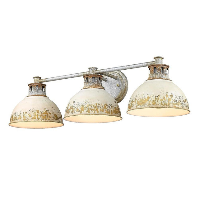 Kinsley 3 Light Bath Vanity Aged Galvanized Steel with Antique Ivory