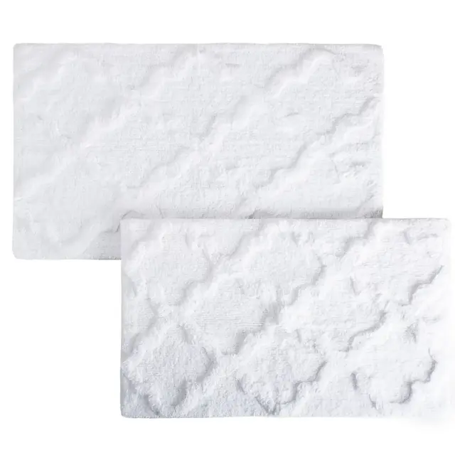 Hastings Home Cotton 2-Pc Trellis Bathroom Mat Set - White
