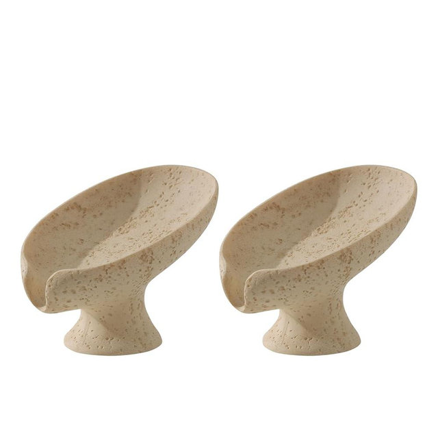 Haocoott Soap Dish, 2 PCS Self Draining Bar Soap Holders, Leaf Shape Soap Saver for Shower Bathroom Sink Countertop Kitchen Bathtub, Keeps Soap Tray Dry, Resin Travertine Stone Look (Yellow)