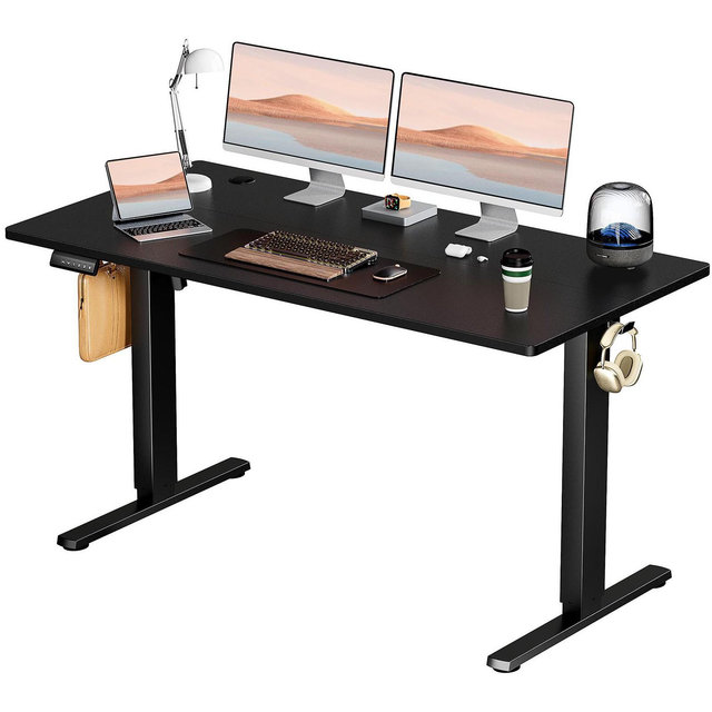 Bestier Height Adjustable Electric Standing Desk, 55" x 24" Ergonomic Sit Stand up Desk with Hooks and Wire Holes, Memory Computer Office Desk, Black
