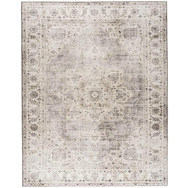 ReaLife Machine Washable Rug - Stain Resistant, Non-Shed - Eco-Friendly, Non-Slip, Family & Pet Friendly - Made from Premium Recycled Fibers - Vintage Bohemian Medallion - Beige Ivory, 5' x 7'