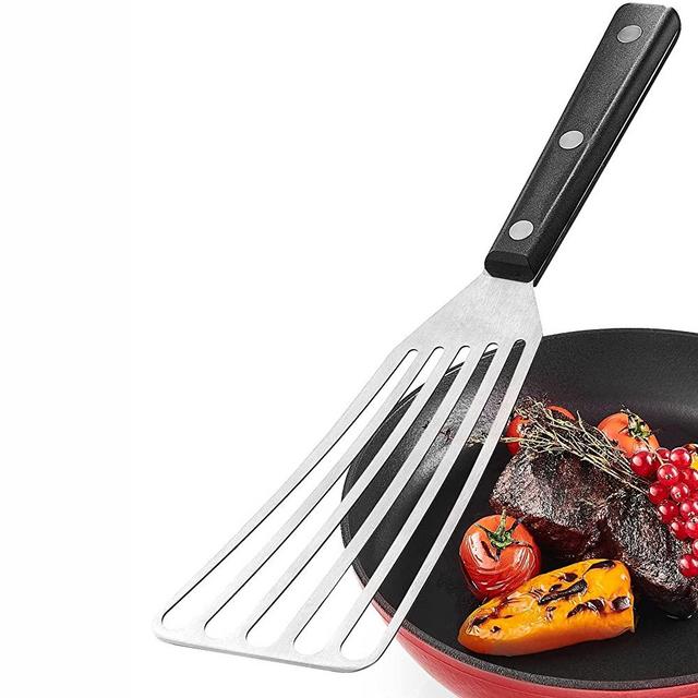 Heat Resistant Fish Spatula - 11-inch Stainless Steel Metal Spatula for Non-Stick Pan - Premium Spatulas for Cooking Fish, Meat, Eggs - BBQ Slotted Turner with ABS Solid Handle - Burger Flipper