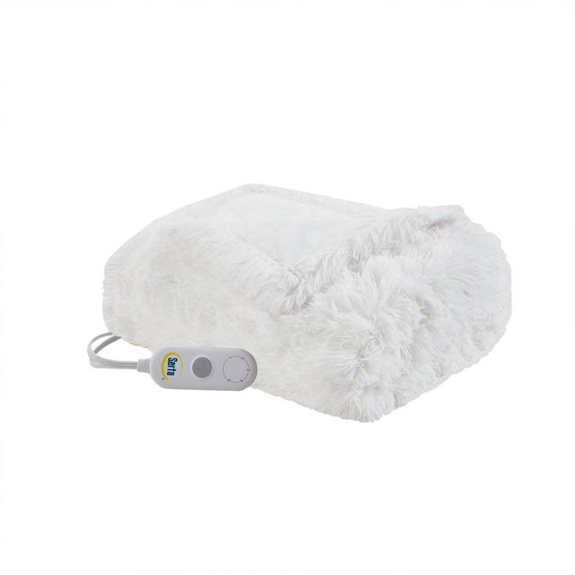 Serta 50"x60" Leena Shaggy Faux Fur Electric Throw Blanket Ivory
